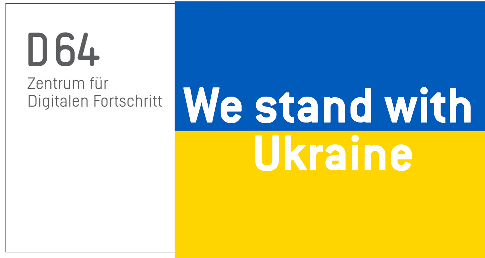 Beitragsbild mit der ukrainischen Flagge im Hintergrund. Davor der Schriftzug: We stand with Ukraine